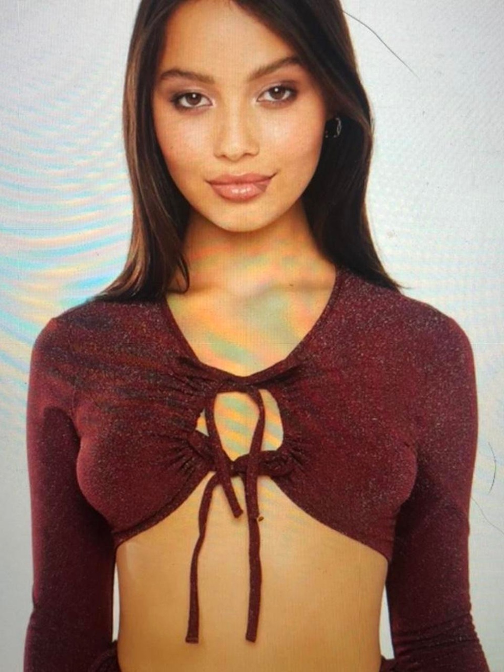 NWT Savage X Fenty Sleep & Shine Long-Sleeve Crop Tee in Red Cocoa Size 1X